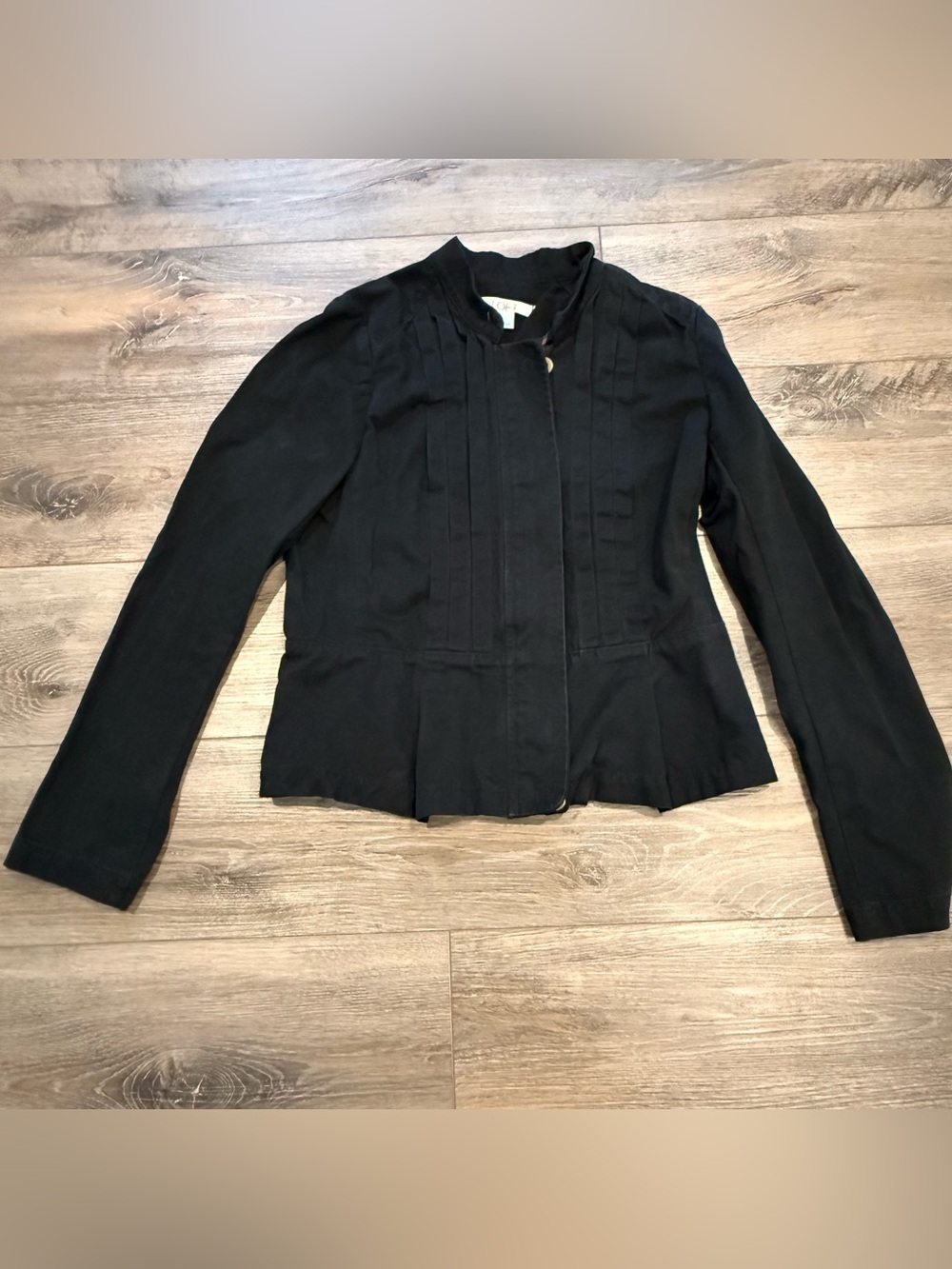 Ann Taylor LOFT Black Pleated Peplum Zip-up Blazer Jacket